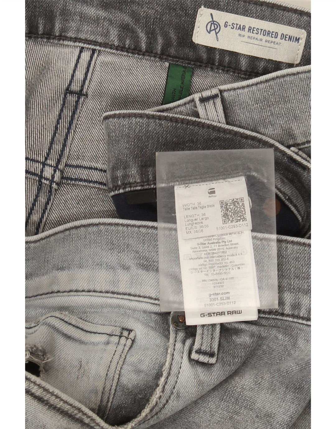 Jeans slim invecchiati da uomo G-Star 3301 W36 L36 cotone grigio