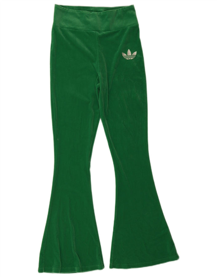 Pantaloni da tuta da donna in velluto svasato Adidas UK 12 poliestere verde medio