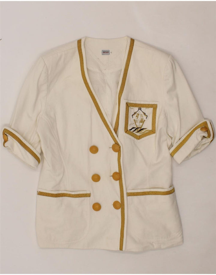 RENZO Womens Short Sleeve Double Breasted Blazer Jacket IT 44 Medium White Vintage Renzo and Second-Hand Renzo from Messina Hembry 