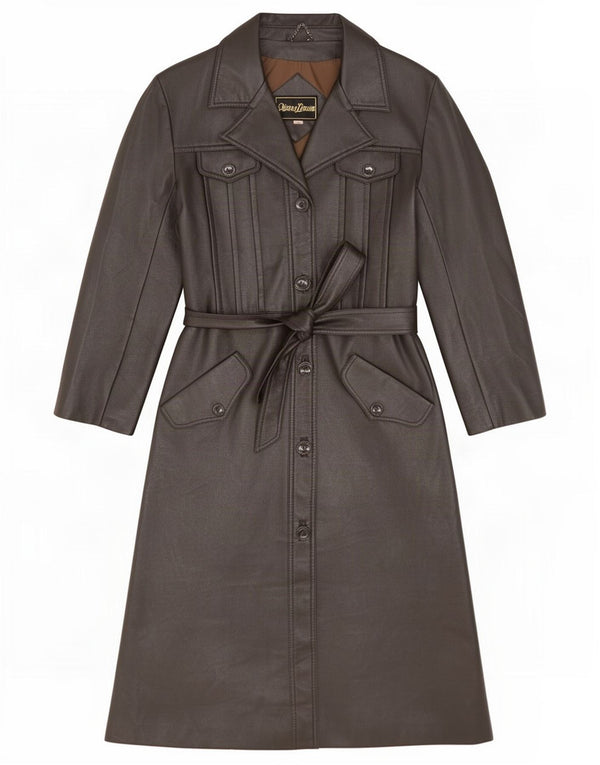 Cappotto in pelle vintage da donna UK 12 Marrone medio