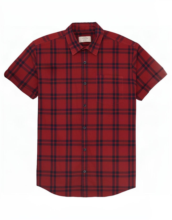 Camicia a maniche corte da uomo Jack & Jones in cotone scozzese rosso medio