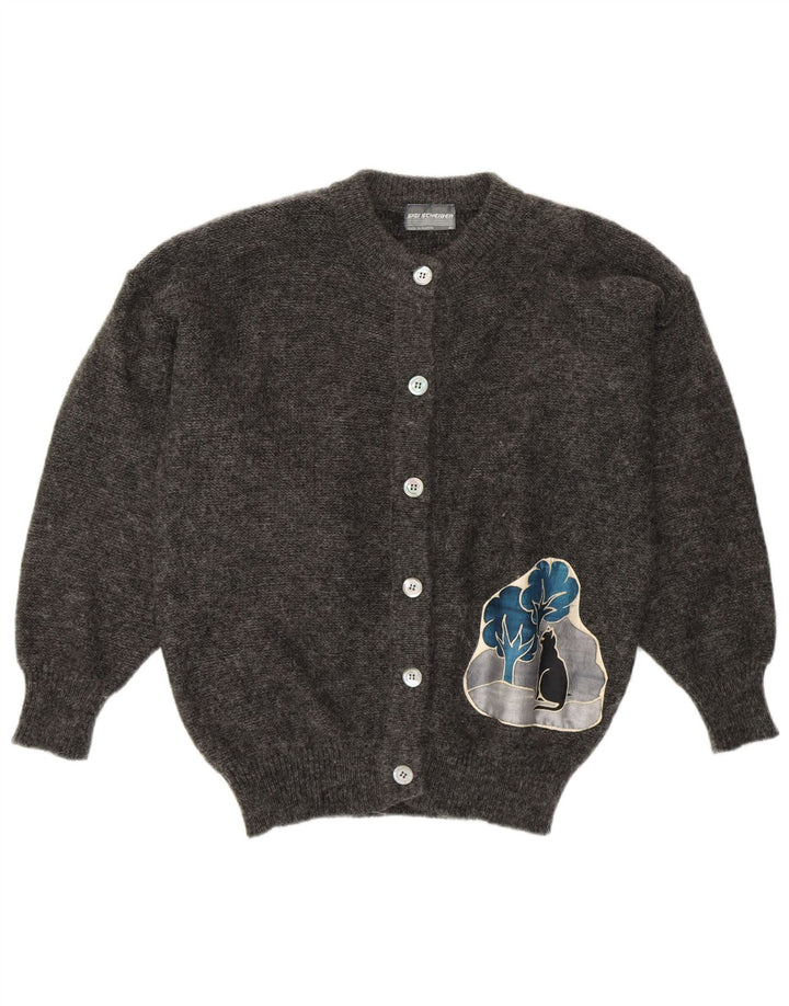 SIGI SCHEIBERG Maglione cardigan grafico da donna EU 40 Mohair grigio medio