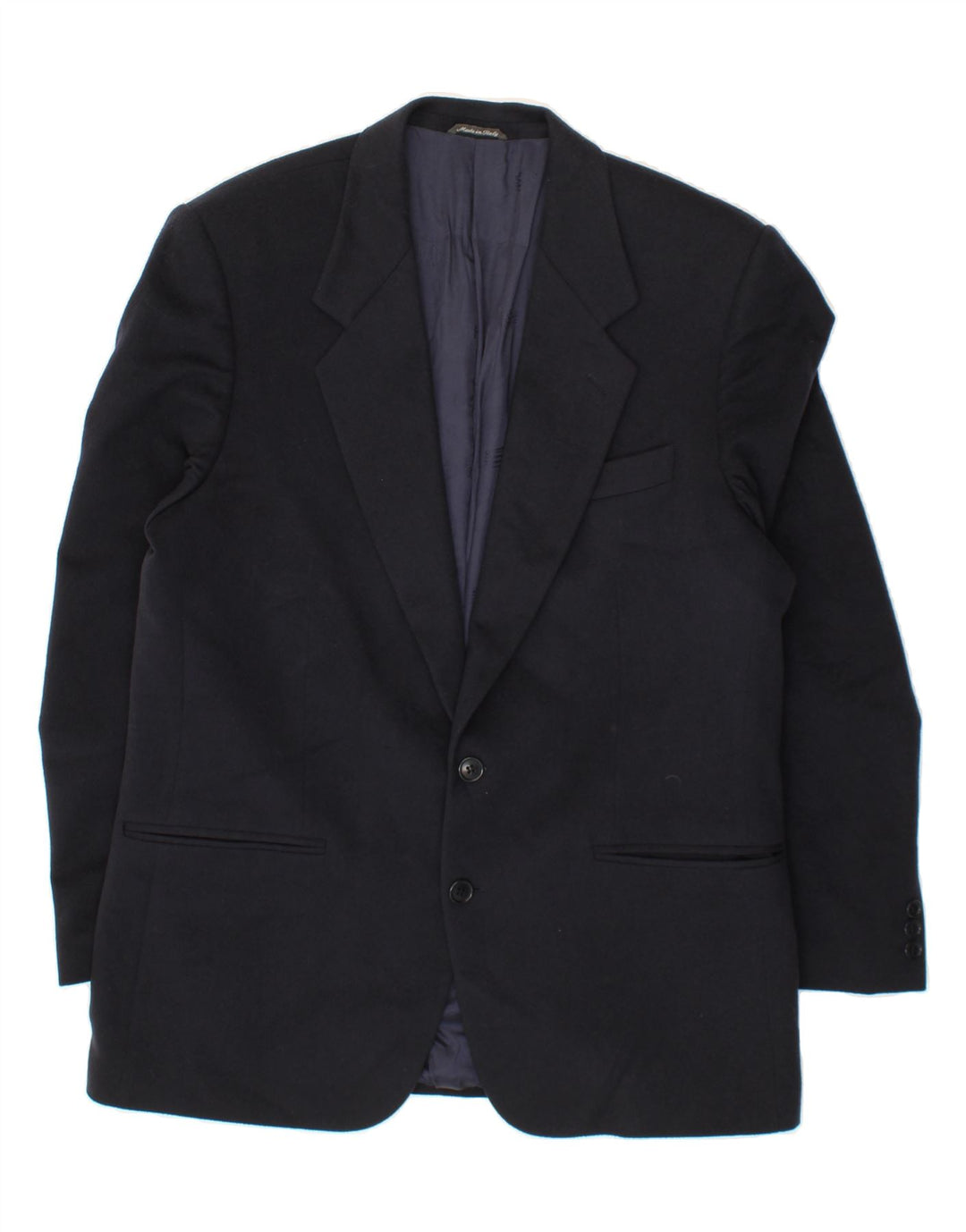 FERRE Mens 2 Button Blazer Jacket IT 50 Large Navy Blue Cashmere Vintage Ferre and Second-Hand Ferre from Messina Hembry 