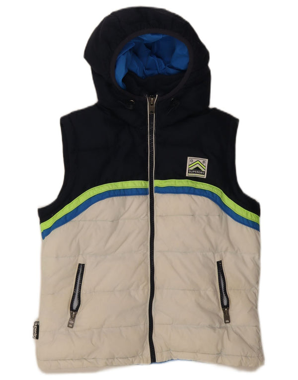 Gilet imbottito con cappuccio da donna Superdry UK 16 Large Blu Navy Colourblock