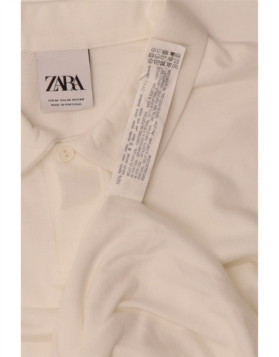 Polo Zara da uomo in cotone bianco medio