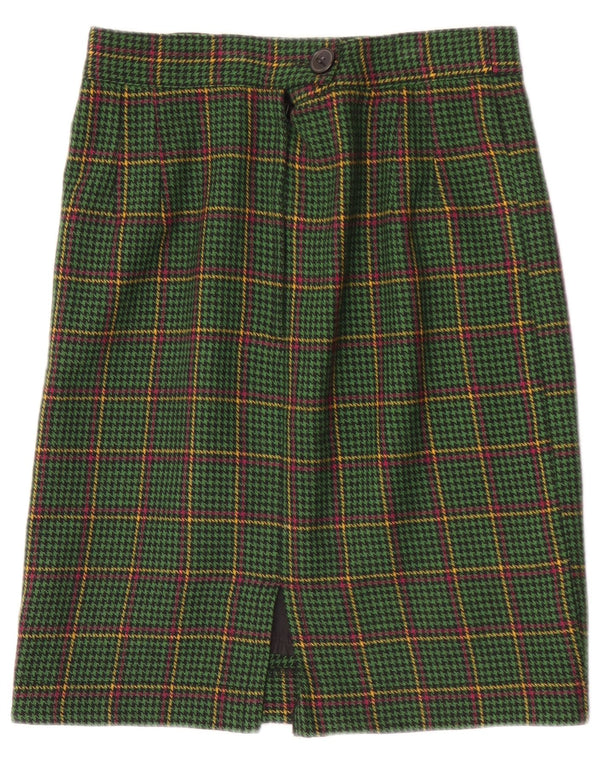 Gonna dritta da donna vintage W28 pied de poule verde medio