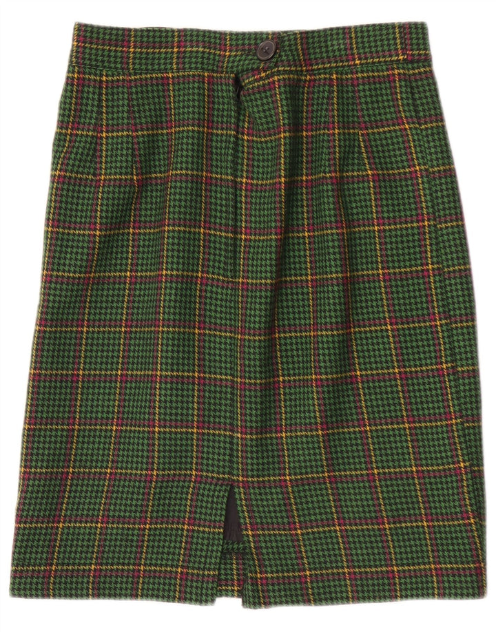 Gonna dritta da donna vintage W28 pied de poule verde medio