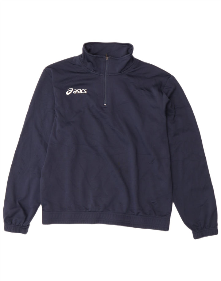 Maglietta Asics da ragazzo con zip e collo pullover, 13-14 anni, in poliestere blu navy