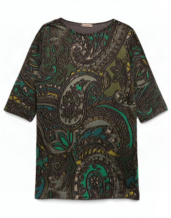 Abito a trapezio da donna Eleonora Amadei con maniche a 3/4 UK 14 Large Green Paisley