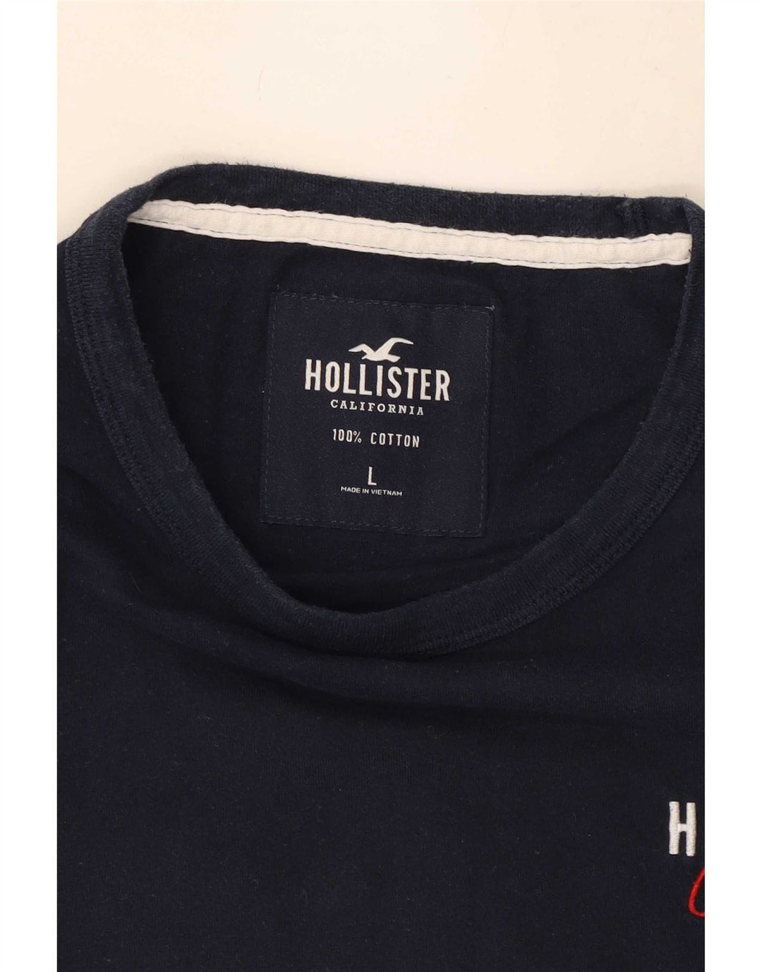 Hollister Top grafico da uomo a maniche lunghe di grandi dimensioni in cotone blu navy