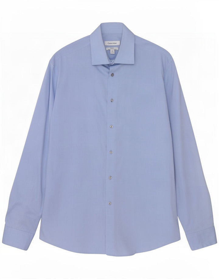 Camicia da uomo Regular Fit Calvin Klein taglia 15 1/2 blu medio a spina di pesce