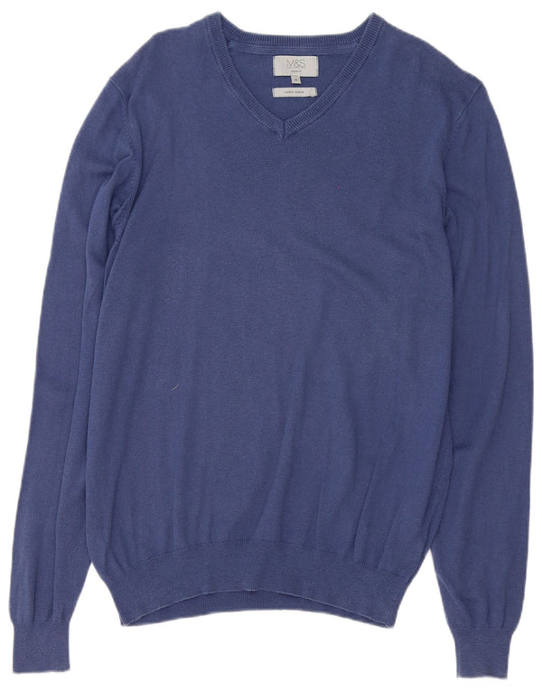Maglione maglione con scollo a V vestibilità regolare da uomo Marks & Spencer blu navy medio