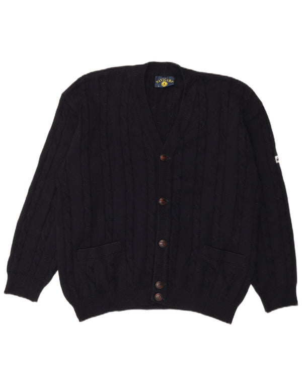 Maglione cardigan da uomo Navigare grande in lana blu navy