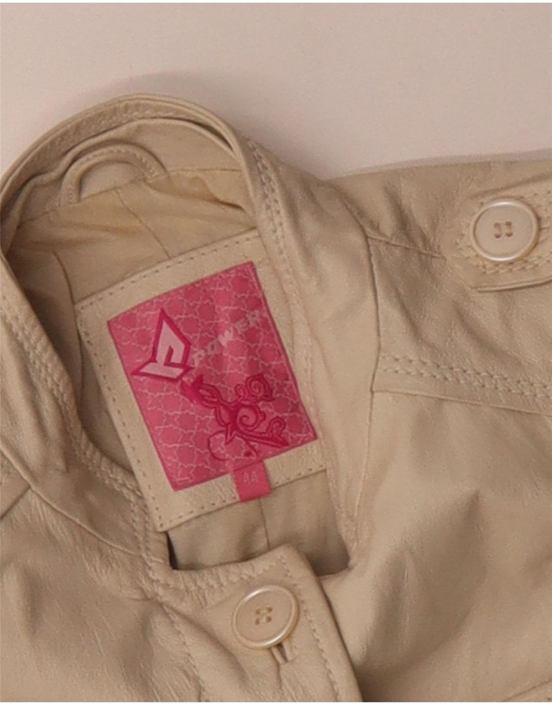 Giacca in pelle militare vintage da donna IT 44 in pelle beige media