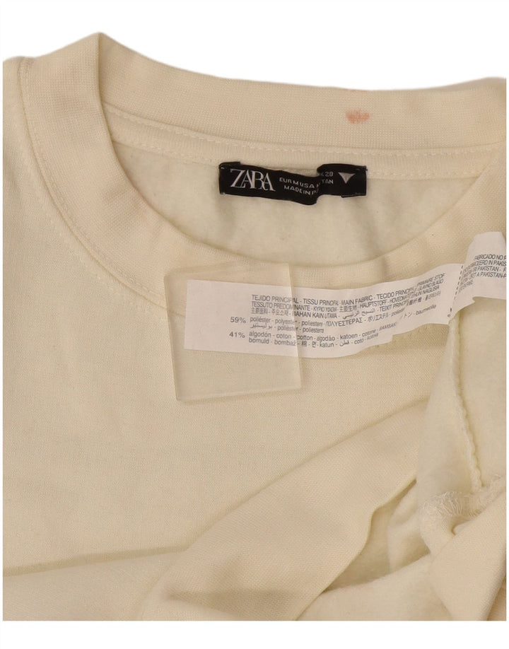 Felpa da donna Zara UK 14 poliestere bianco sporco medio