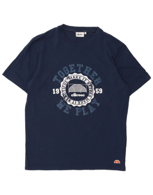 T-shirt grafica da uomo Ellesse Top grande in cotone blu navy