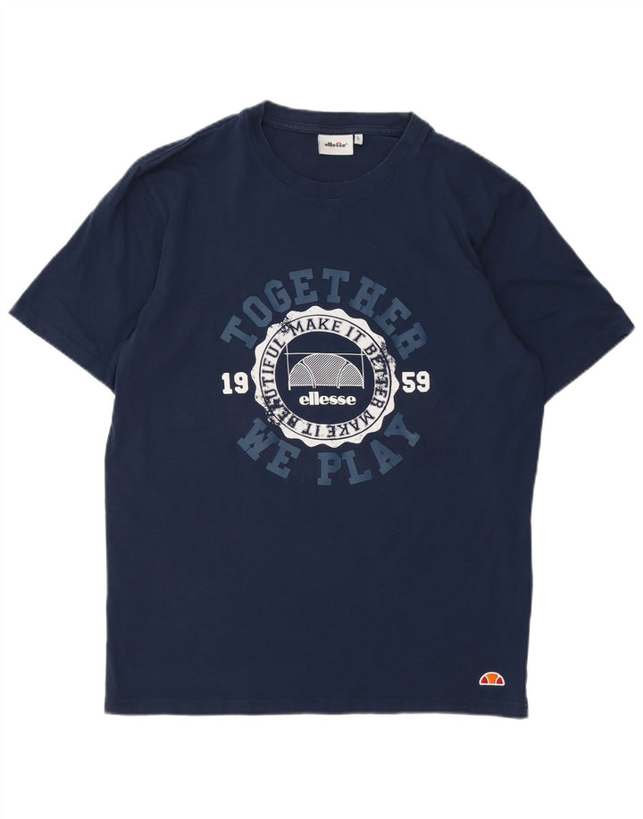 T-shirt grafica da uomo Ellesse Top grande in cotone blu navy