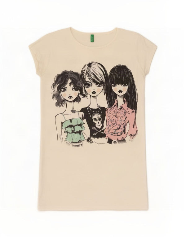 T-shirt grafica da donna Benetton Top UK 10 piccola bianca