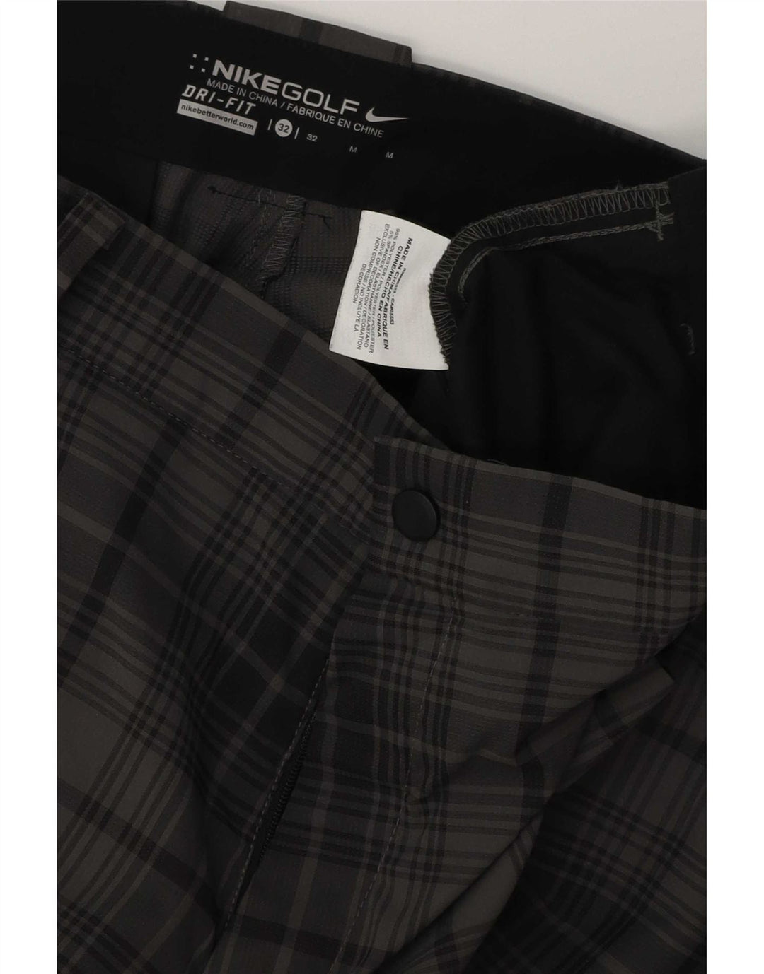 Pantaloncini chino Nike Dri Fit da uomo W32 in poliestere a quadri grigio medio