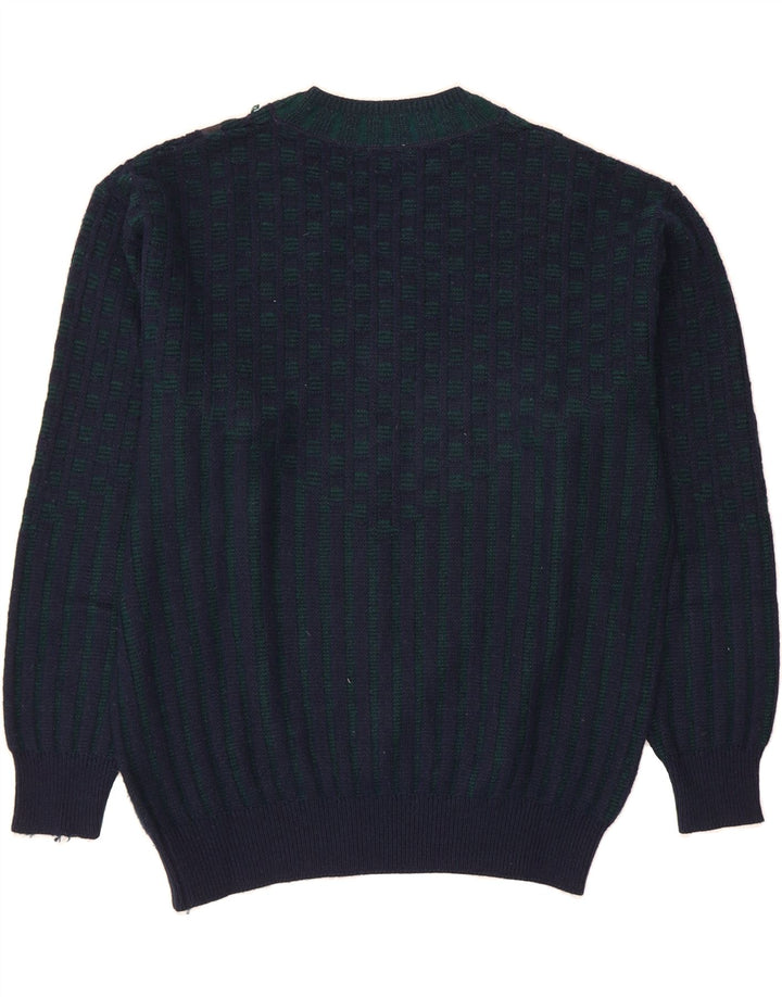 GORDON Mens V-Neck Jumper Sweater Medium Navy Blue Striped Vintage Gordon and Second-Hand Gordon from Messina Hembry 