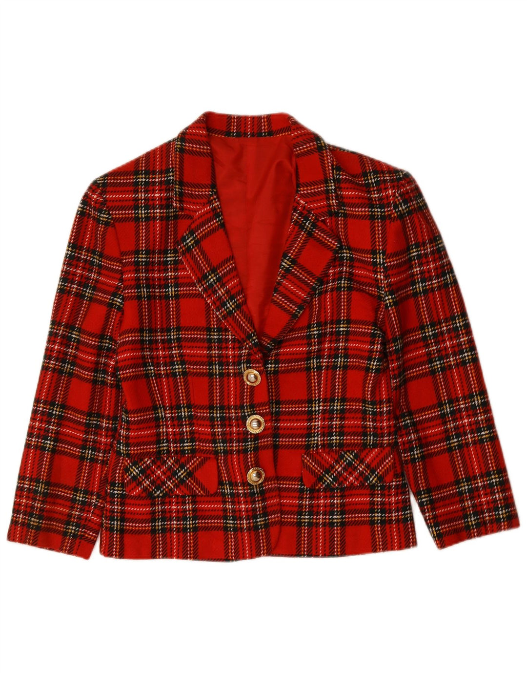 Giacca blazer vintage da donna a 3 bottoni UK 14 medio rosso a quadri