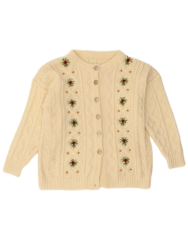 Maglione cardigan da donna vintage UK 16 grande floreale bianco sporco