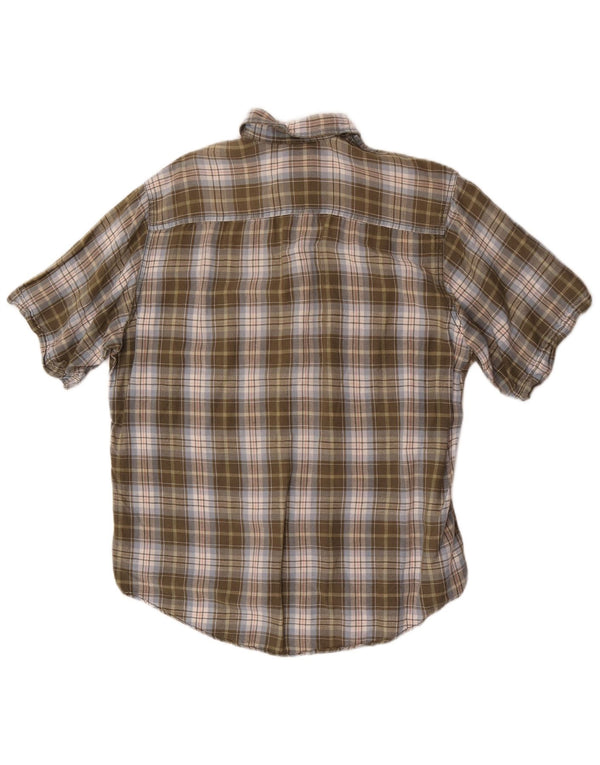 Timberland Mens Short Sleeve Shirt Medium Khaki Check Linen