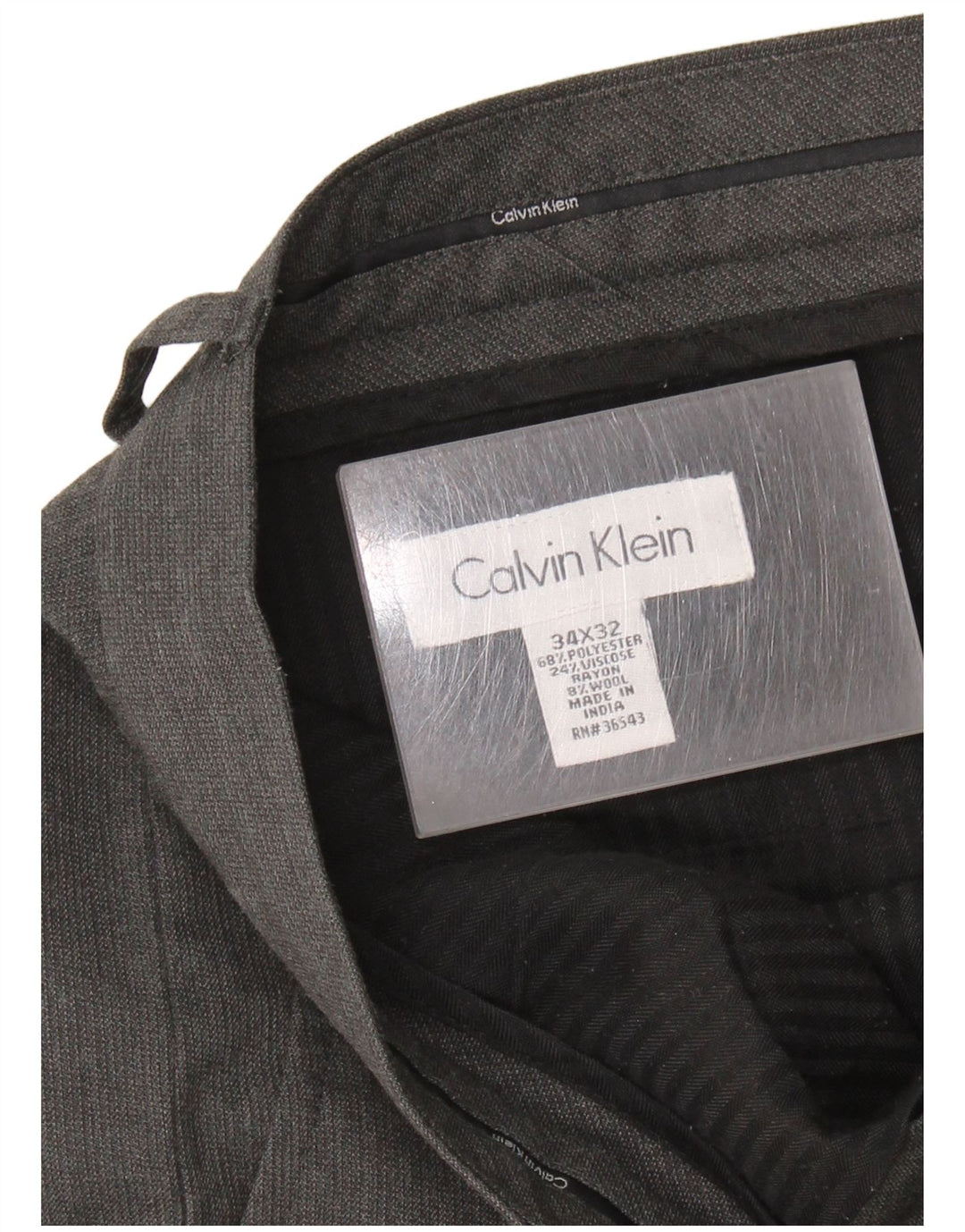CALVIN KLEIN Pantaloni da abito dritti da uomo W34 L32 Poliestere grigio