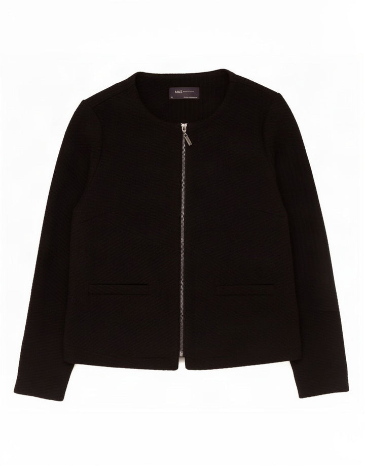 Giacca blazer con zip intera da donna Marks & Spencer UK 12 poliestere nero medio