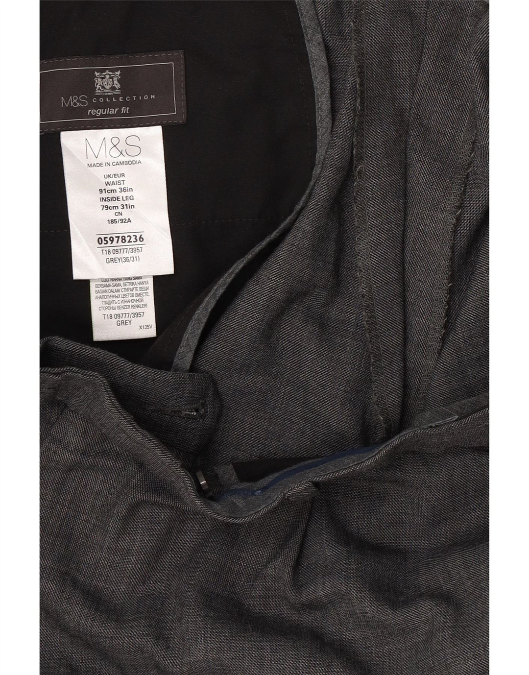 Pantaloni da abito dritti da uomo Marks & Spencer vestibilità regolare W36 L31 lana grigia