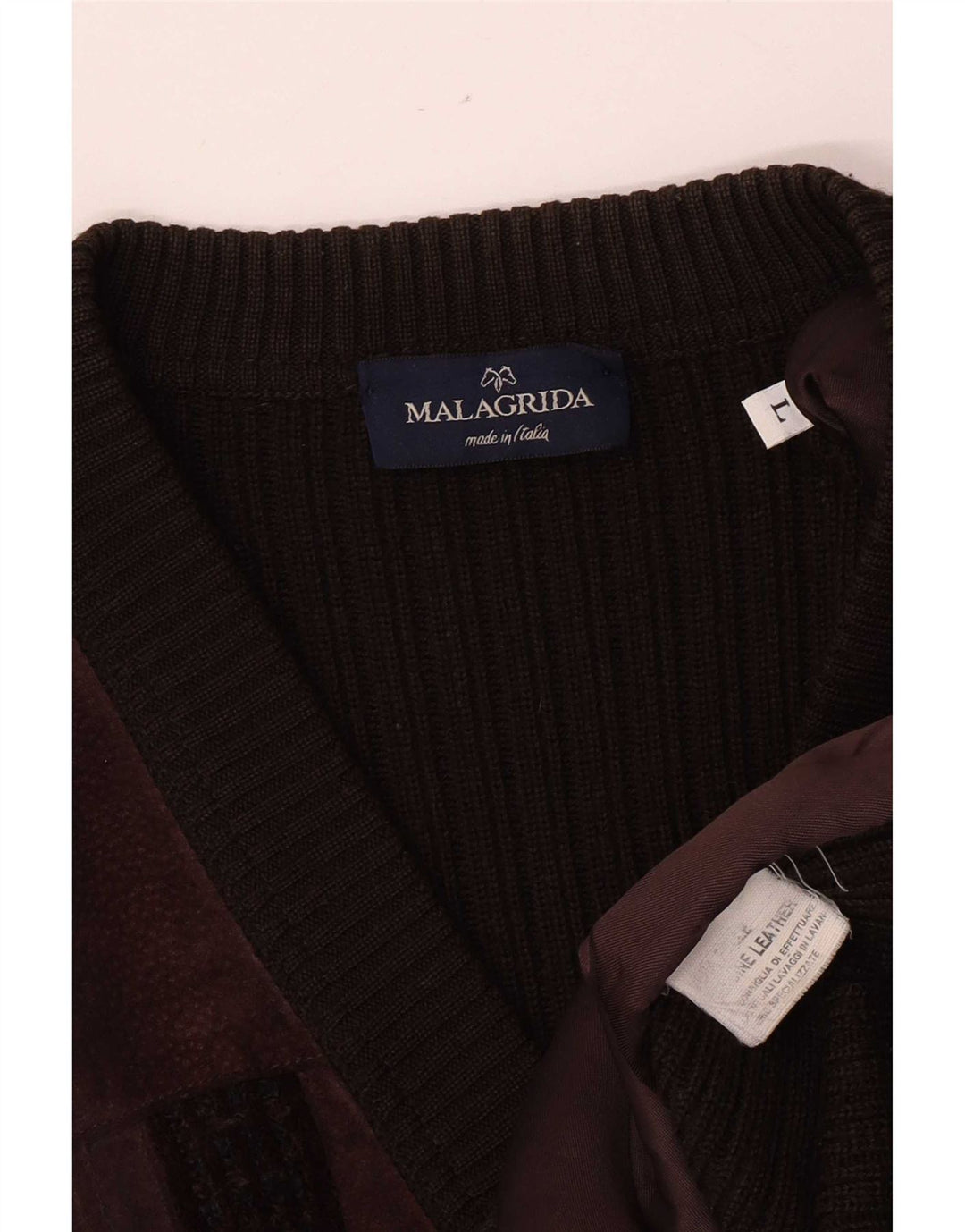 Maglione cardigan in pelle scamosciata da uomo Malagrida grande in pelle marrone