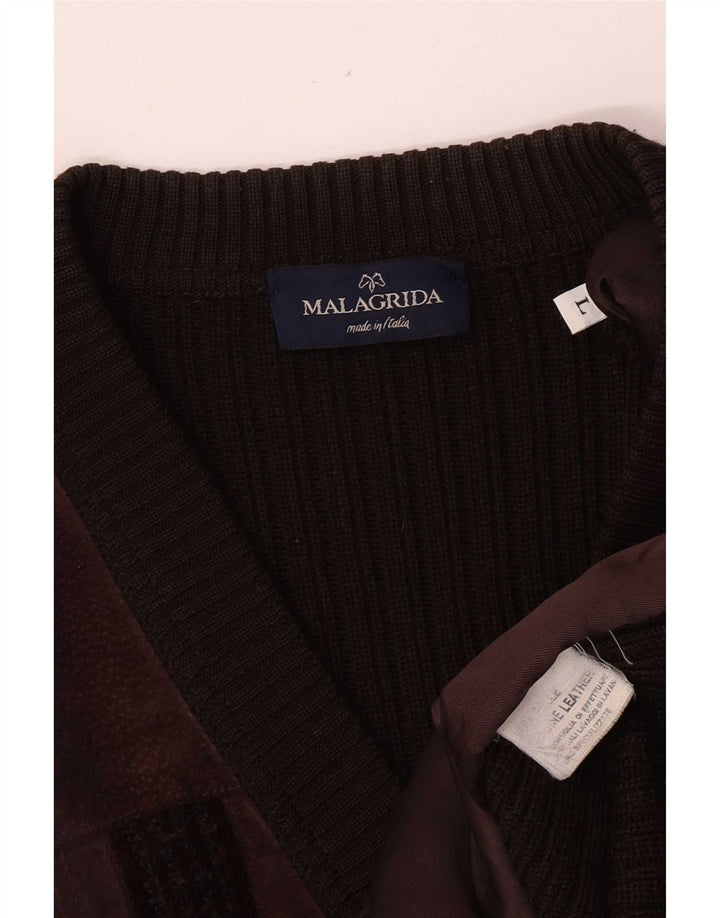 Maglione cardigan in pelle scamosciata da uomo Malagrida grande in pelle marrone