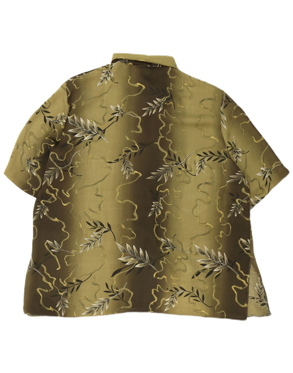 Camicetta camicia a maniche corte da donna vintage UK 20 2XL Cachi floreale