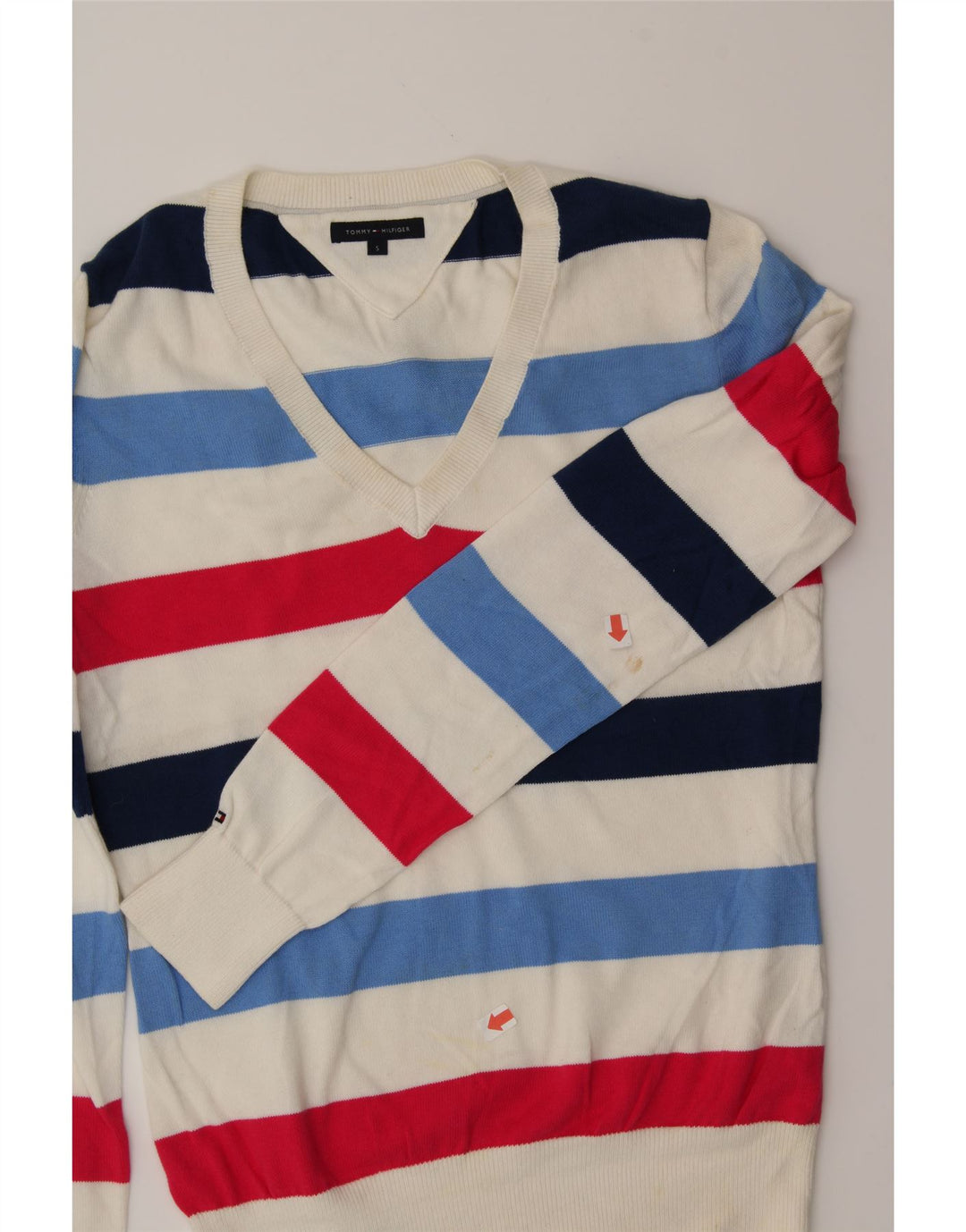 TOMMY HILFIGER Womens V-Neck Jumper Sweater UK 10 Small Multicoloured Vintage Tommy Hilfiger and Second-Hand Tommy Hilfiger from Messina Hembry 