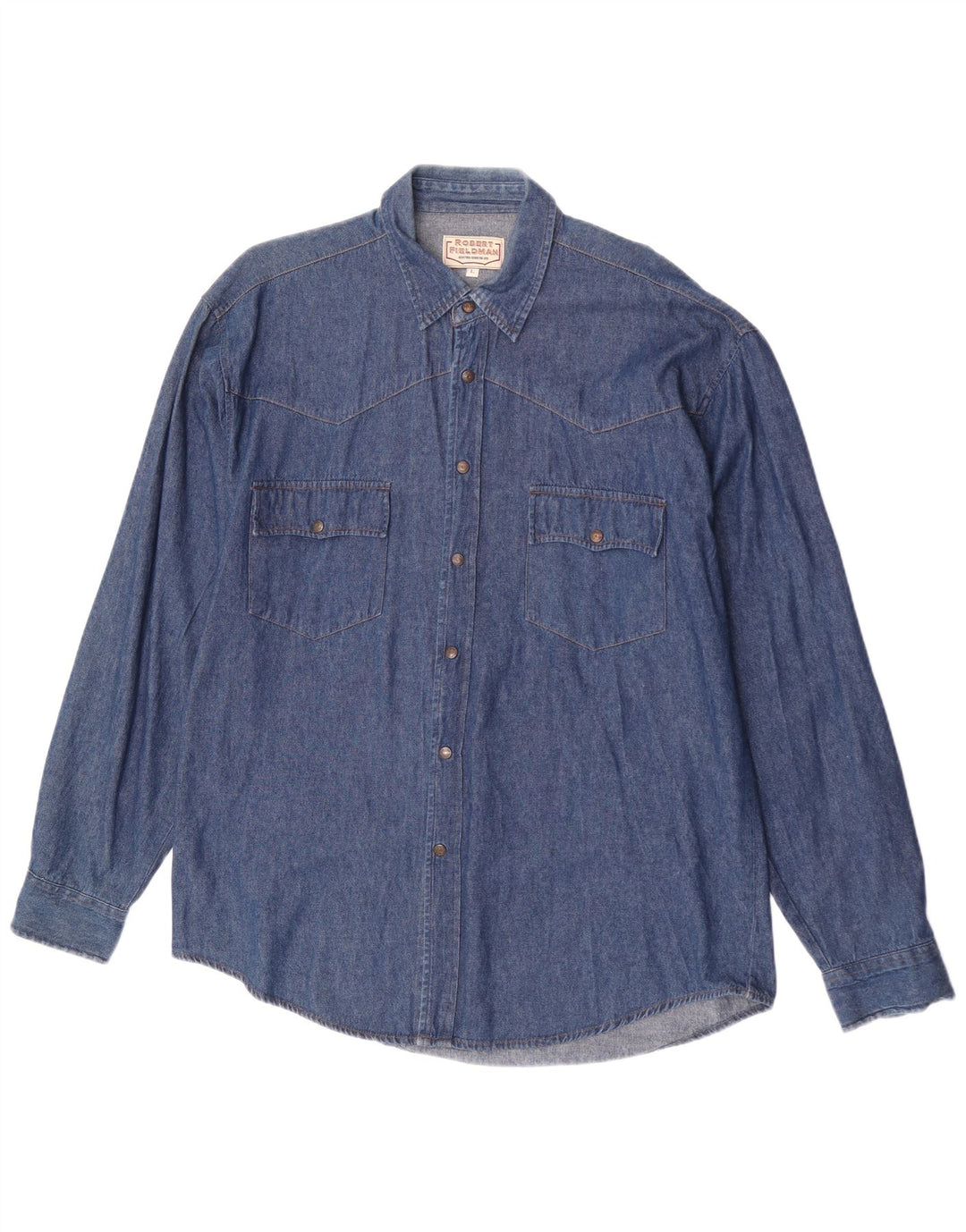 Camicia di jeans vintage da uomo grande in cotone blu