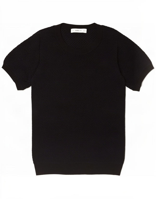 Maglione girocollo a maniche corte da donna Zara UK 12 medio nero