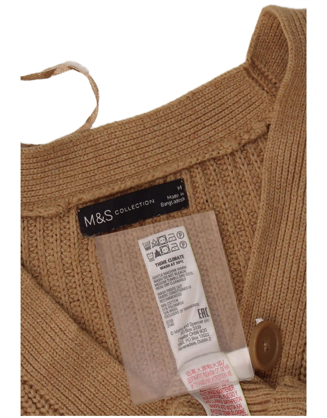 Maglione cardigan corto da donna Marks & Spencer UK 14 Cotone marrone medio