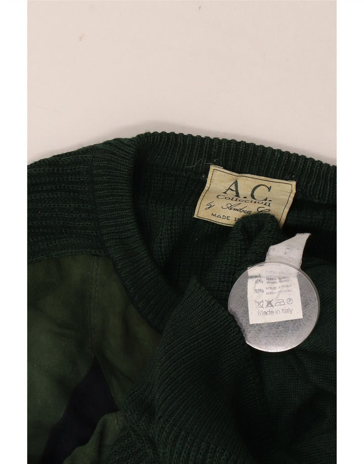 Maglione vintage da uomo girocollo IT 52 grande verde a rombi/diamante