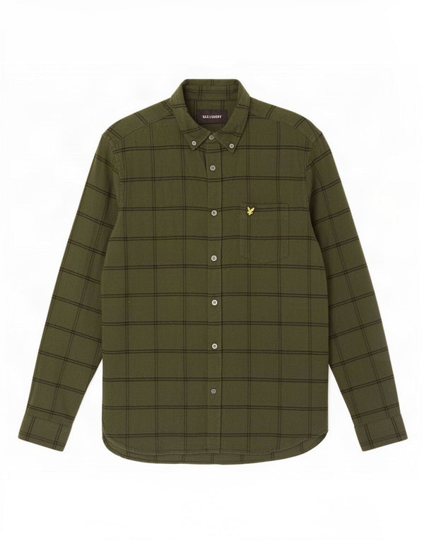 Lyle & Scott Mens Flannel Shirt Medium Khaki Plaid Cotton
