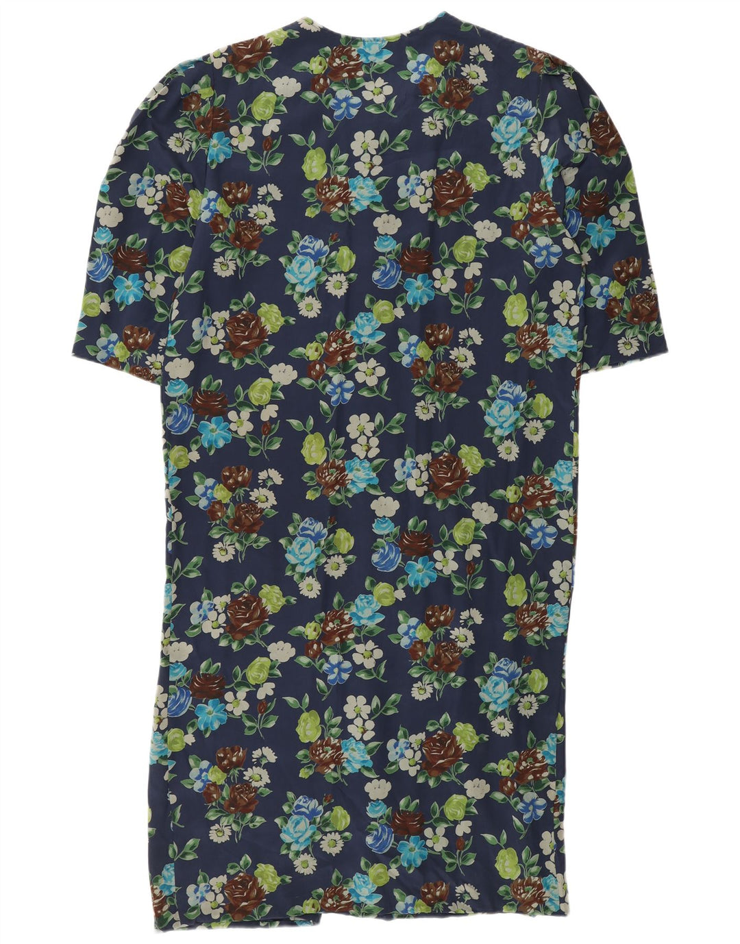 Abito a trapezio vintage da donna UK 12 Seta floreale blu navy medio
