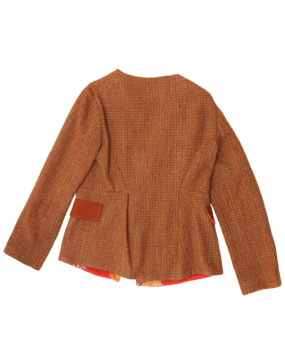 Giacca blazer da donna Fatto a Mano UK 8 Small Lana geometrica marrone