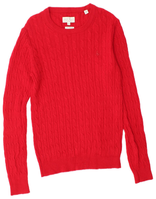Maglione maglione con scollo a barca da donna Jack Wills UK 14 grande lana merino rossa