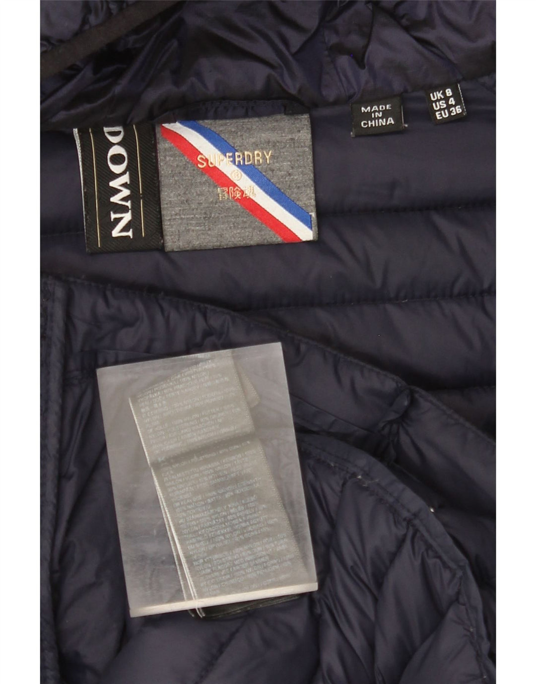 Giacca imbottita con cappuccio da donna SUPERDRY UK 8 piccola in nylon blu navy