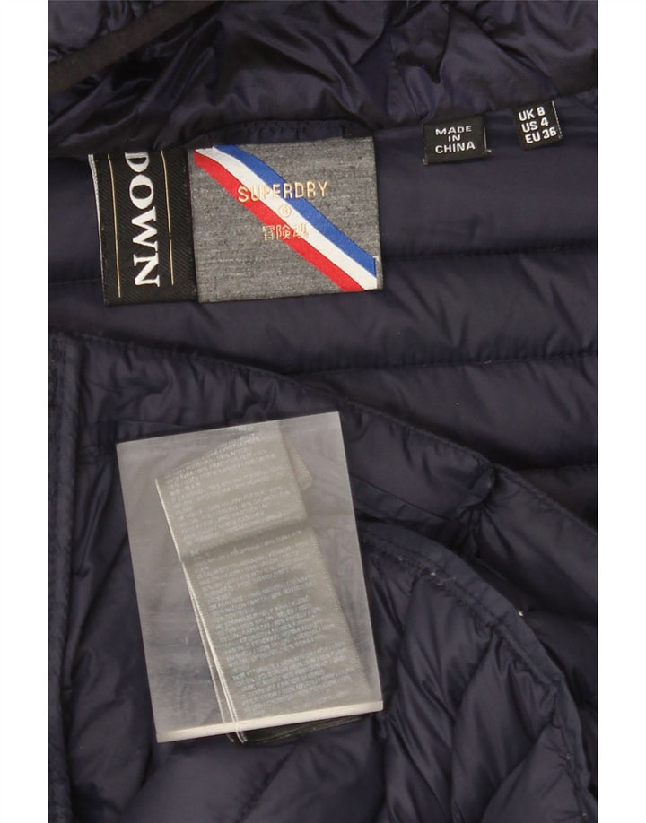 Giacca imbottita con cappuccio da donna SUPERDRY UK 8 piccola in nylon blu navy