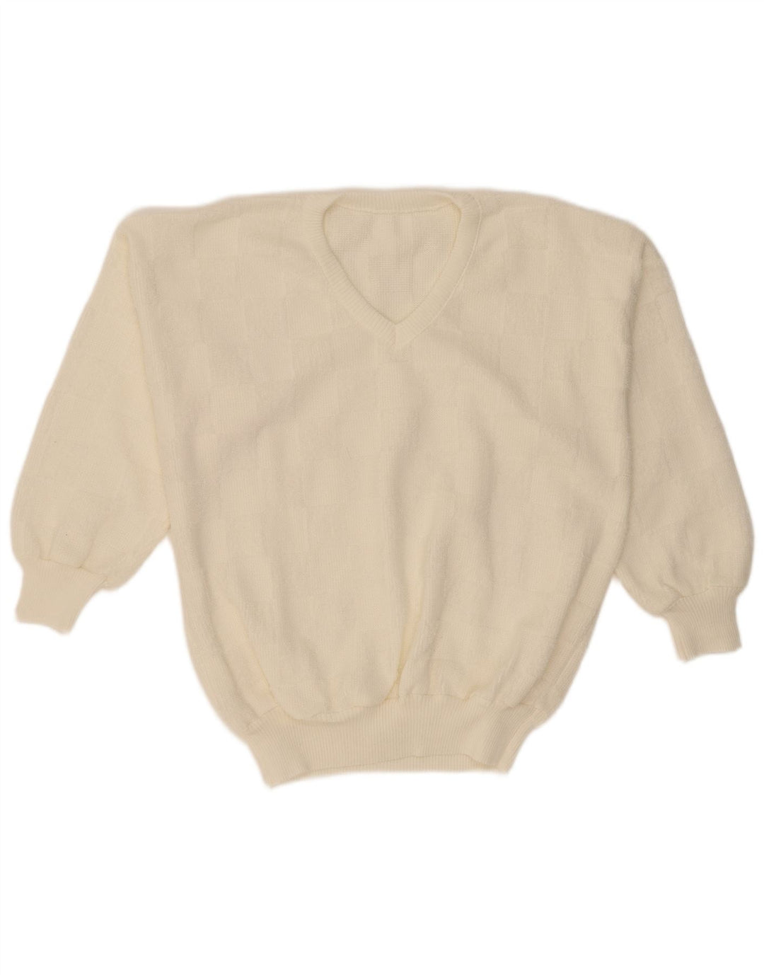 VINTAGE Womens V-Neck Jumper Sweater EU 42 Large Off White