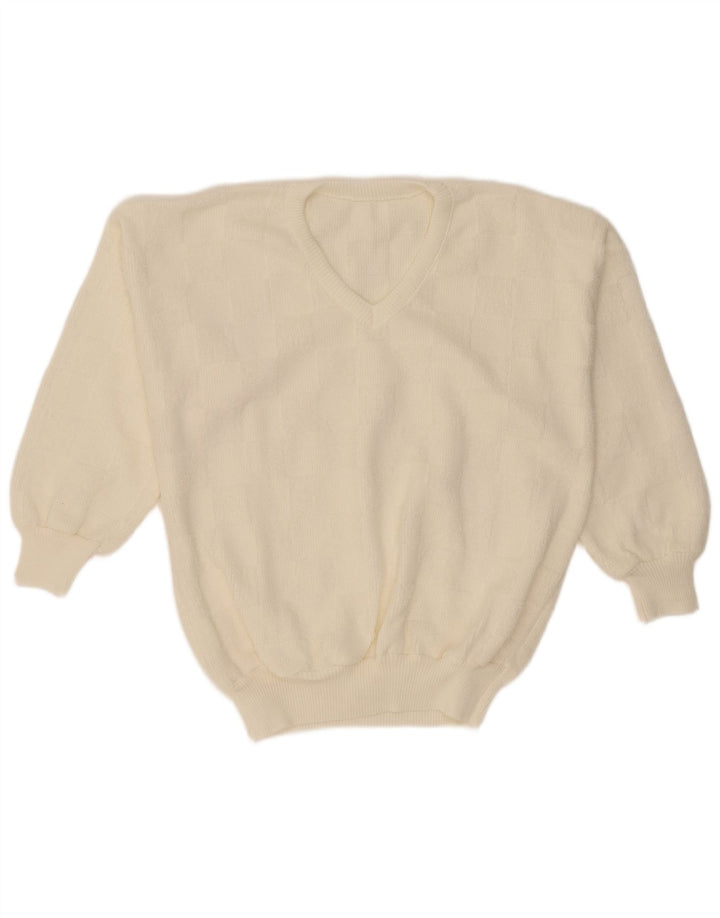 VINTAGE Womens V-Neck Jumper Sweater EU 42 Large Off White