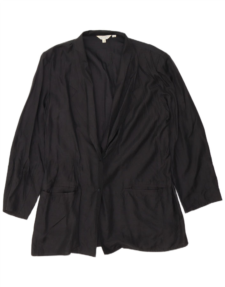 Giacca blazer da donna a 2 bottoni VINTAGE EU 42 grande seta nera