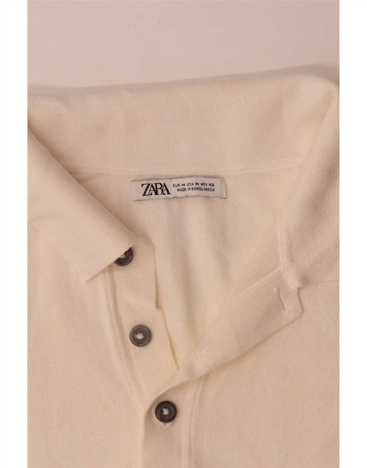 Maglione Zara da uomo a maniche corte con collo a polo, bianco sporco medio