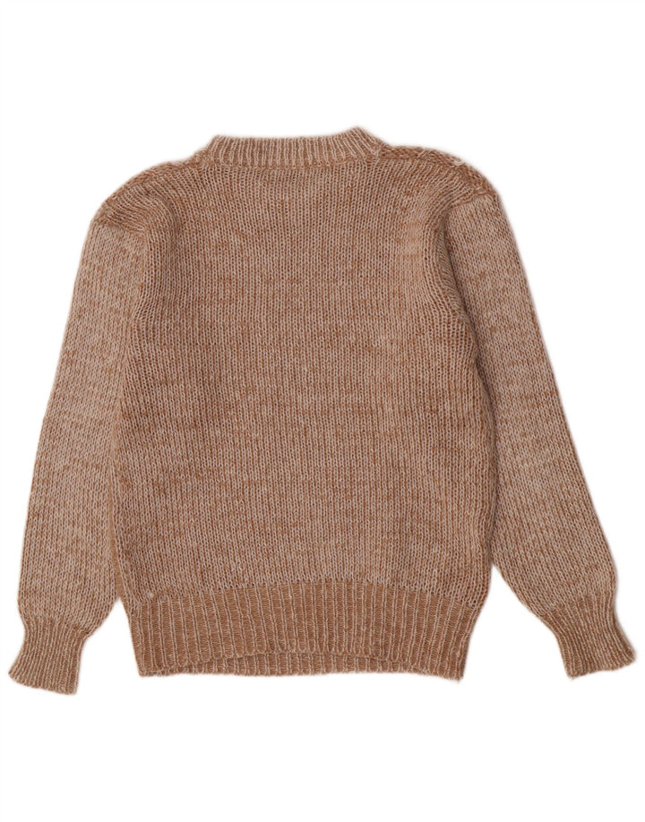 Maglione maglione girocollo vestibilità regolare da uomo vintage marrone medio geometrico