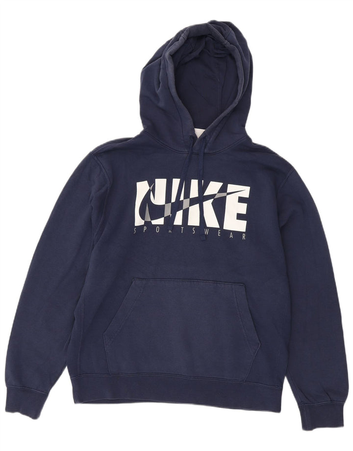 Felpa con cappuccio grafica Nike da uomo in cotone medio blu navy